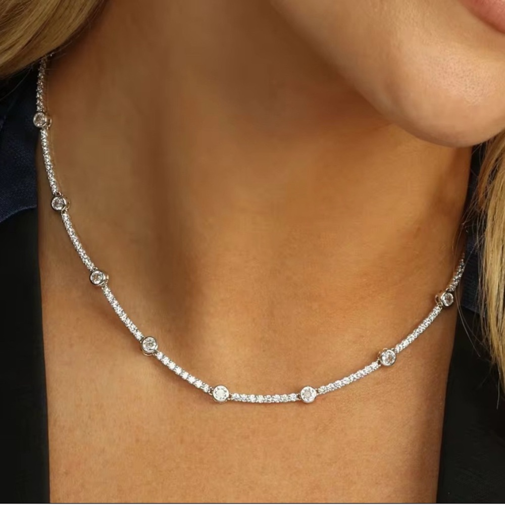 17CT Round Cut Lab Created Diamond Tennis Necklace 14K Gold Plated
